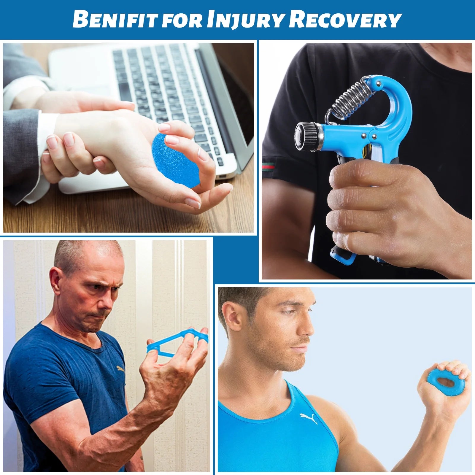Hand Grip Strengthener 5-In-1, Adjustable Forearm Grip Strength Trainer for Finger Wrist, Blue