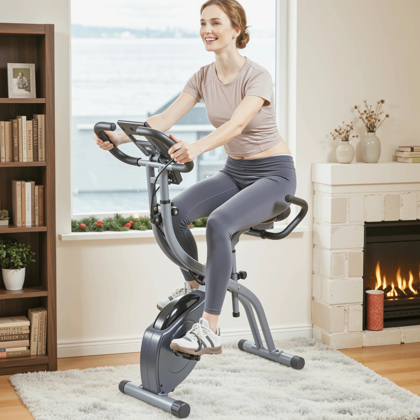 3In1 Folding Exercise Bike Magnetic Upright Bike with 10 Levels of Adjustable Resistance Indoor Cycling Stationary Exercise Bike Perfect for Home Use