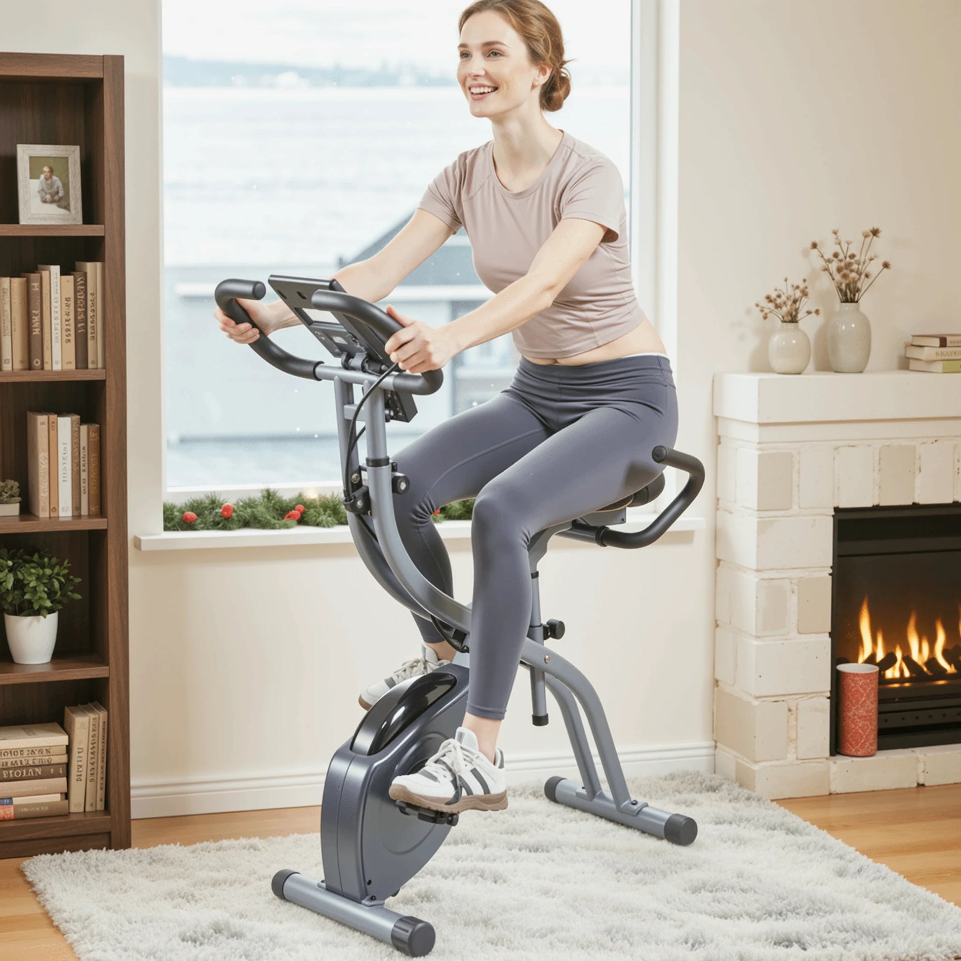 3In1 Folding Exercise Bike Magnetic Upright Bike with 10 Levels of Adjustable Resistance Indoor Cycling Stationary Exercise Bike Perfect for Home Use