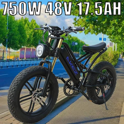 AKEZ Mountain Electric Bike 750W Motor 48V17.5AH Battery 21Speed Urban E-Bicycle Hydraulic Shock-Absorbing Power-Assisted E-Bike